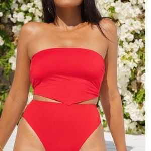 Toluca Swim Gwynne Lace-up Bandana Top - Scarlet